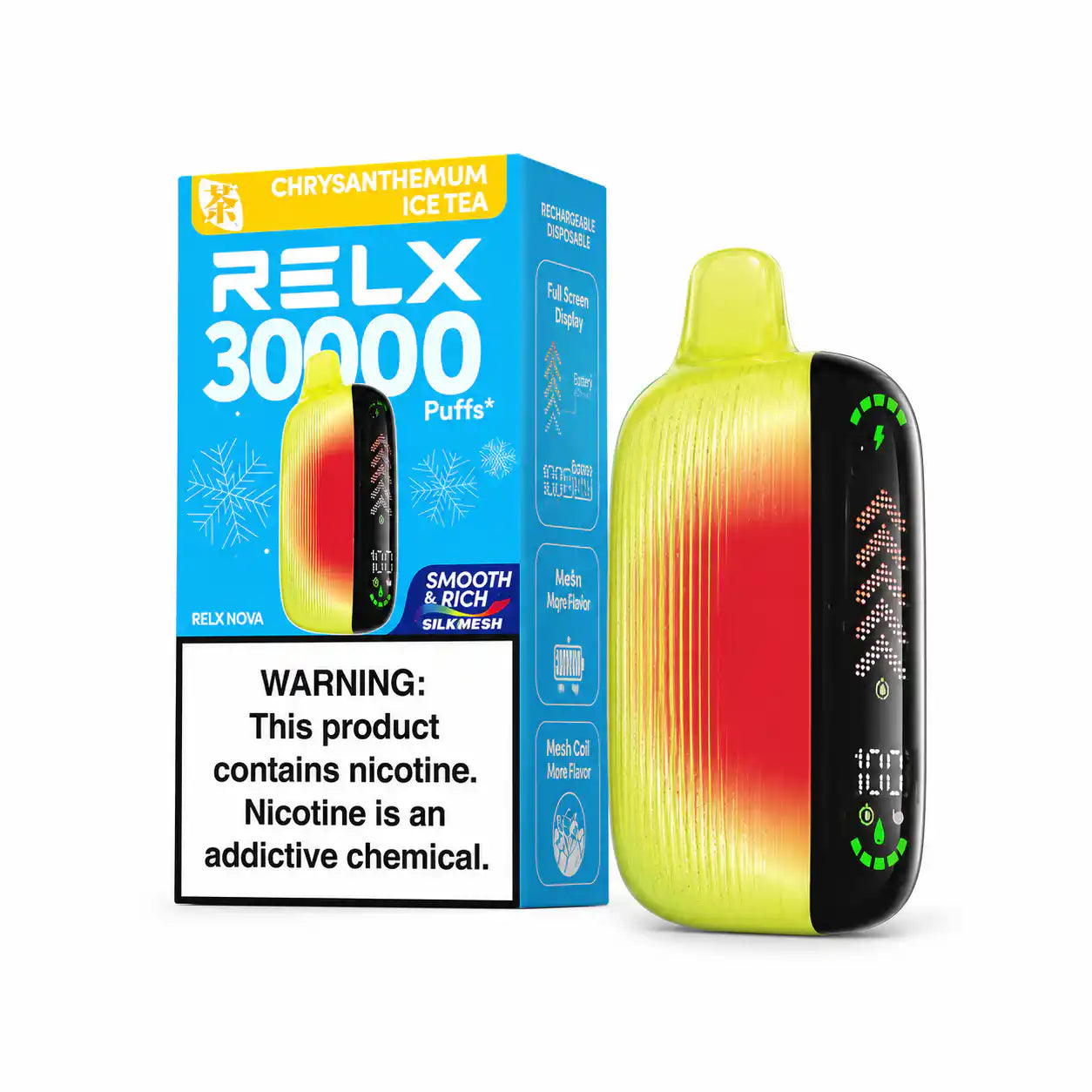 Chrysanthemum Ice Tea RELX Nova Silkmesh 30K disposable vape, iced, 30,000 puffs, 3% nicotine