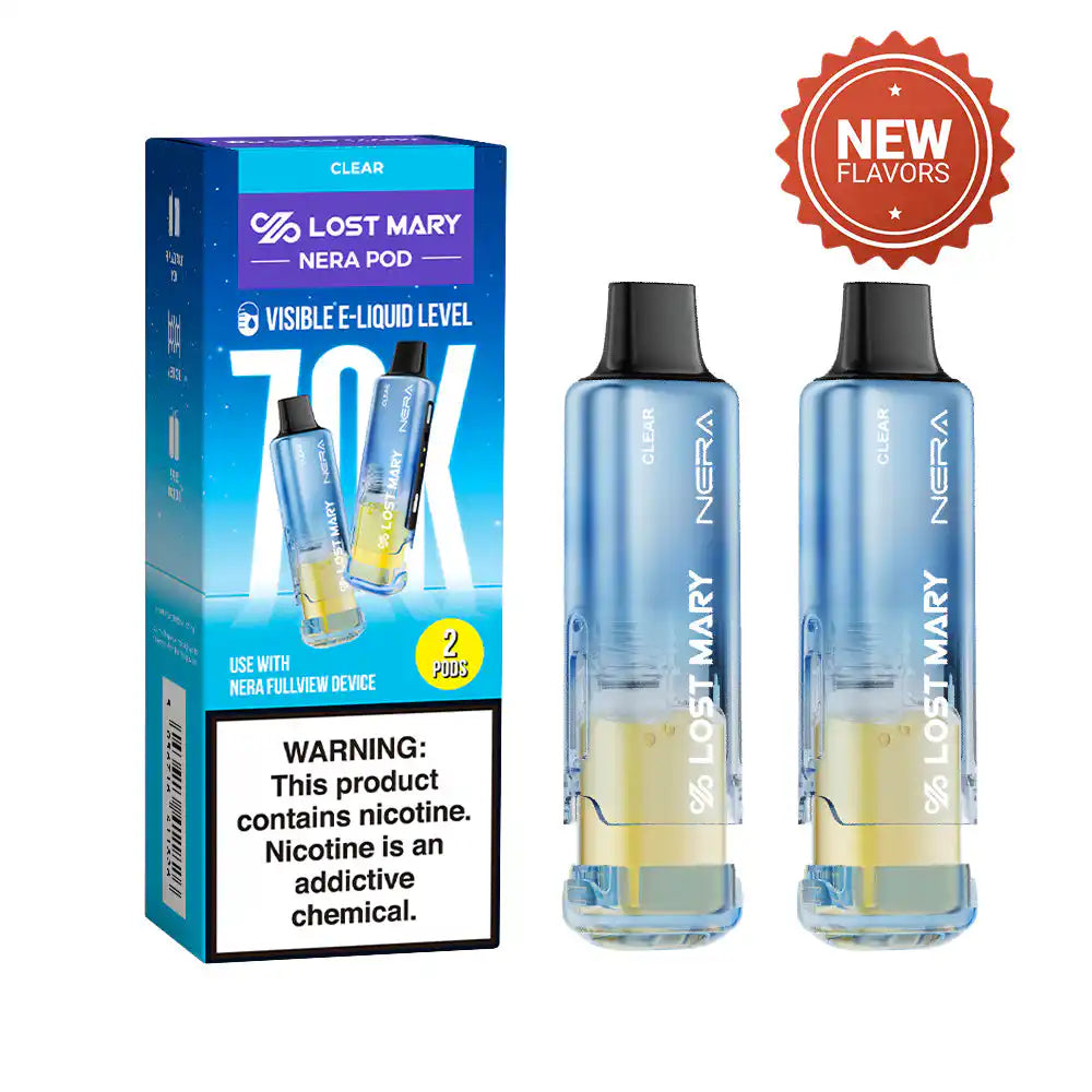Clear Lost Mary Nera Fullview 70K disposable vape pod, iced, up to 70,000 puffs, 5% (50mg) nicotine
