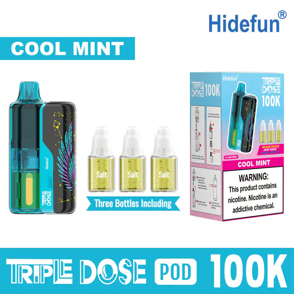 Cool Mint Hide Fun Triple Dose 100K Kit disposable vape, iced, 100,000 puffs, 5% nicotine