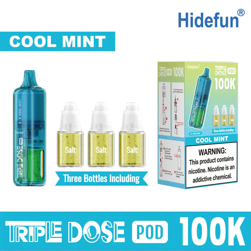Cool Mint Hide Fun Triple Dose 100K replacement pod, iced, 100,000 puffs, 5% nicotine
