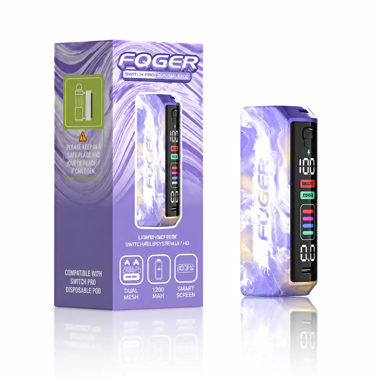 Purple Foger Switch Pro Charging Device – 1200mAh rechargeable battery with Type-C fast charging | JellyPuffs