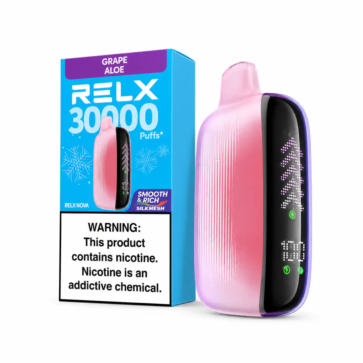 Grape Aloe RELX Nova Silkmesh 30K disposable vape, no ice, 30,000 puffs, 3% nicotine