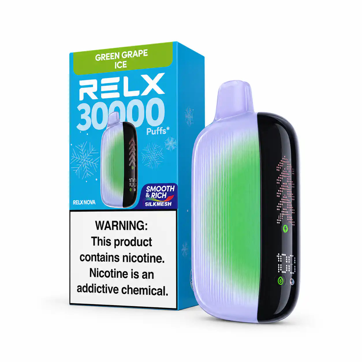Green Grape Ice RELX Nova Silkmesh 30K disposable vape, iced, 30,000 puffs, 3% nicotine