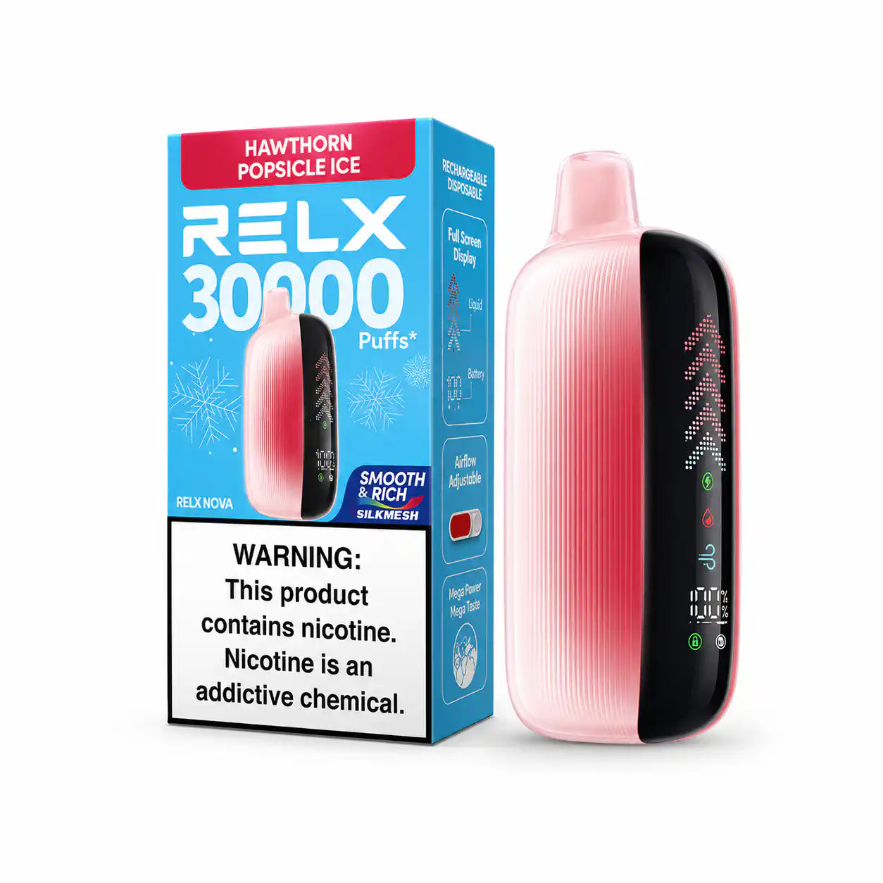 Hawthorn Popsicle Ice RELX Nova Silkmesh 30K disposable vape, iced, 30,000 puffs, 3% nicotine