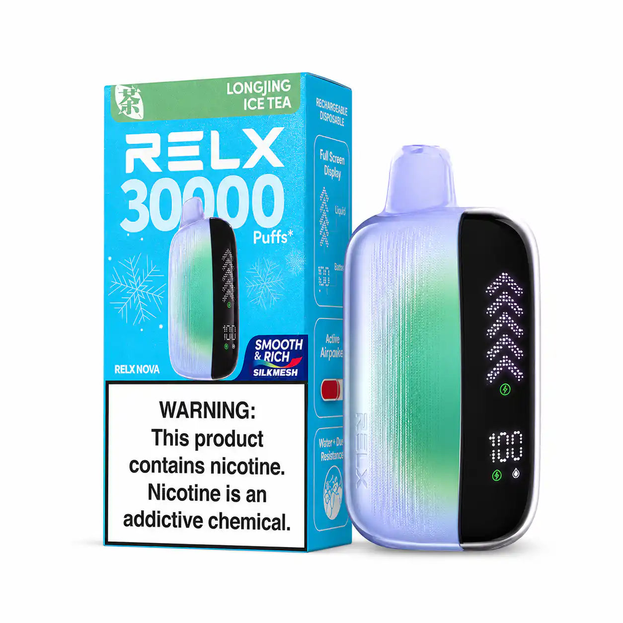 Longjing Ice Tea RELX Nova Silkmesh 30K disposable vape, iced, 30,000 puffs, 3% nicotine
