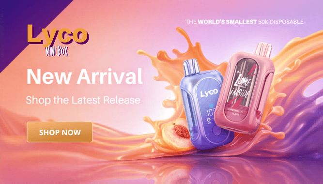 Shop LYCO Mini Box 50K by SMOK at JellyPuffs – 50,000 puffs, 10 flavors in stock, smallest 50K disposable vape with transparent glowing tank