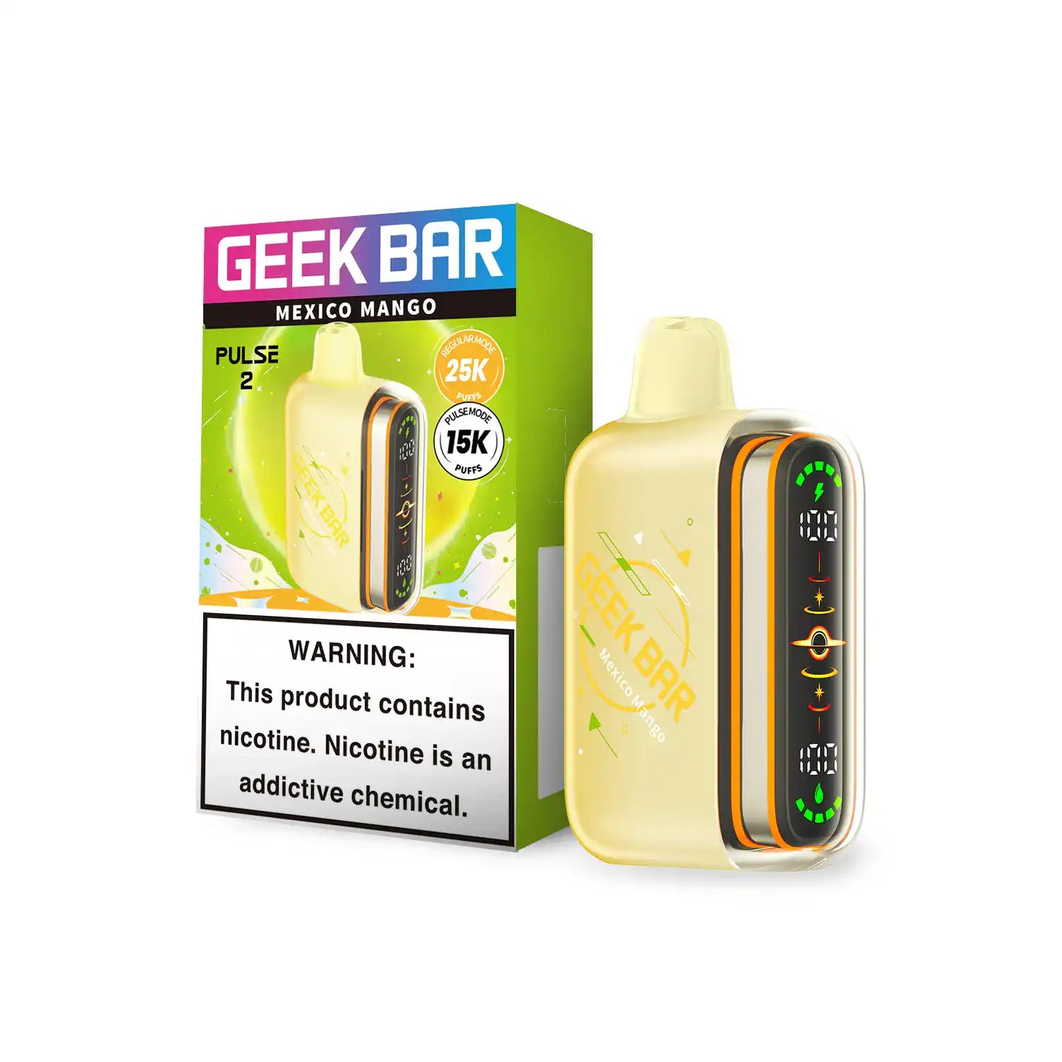Mexico Mango Geek Bar Pulse 2 25K disposable vape, no ice, 25,000 puffs, 5% nicotine