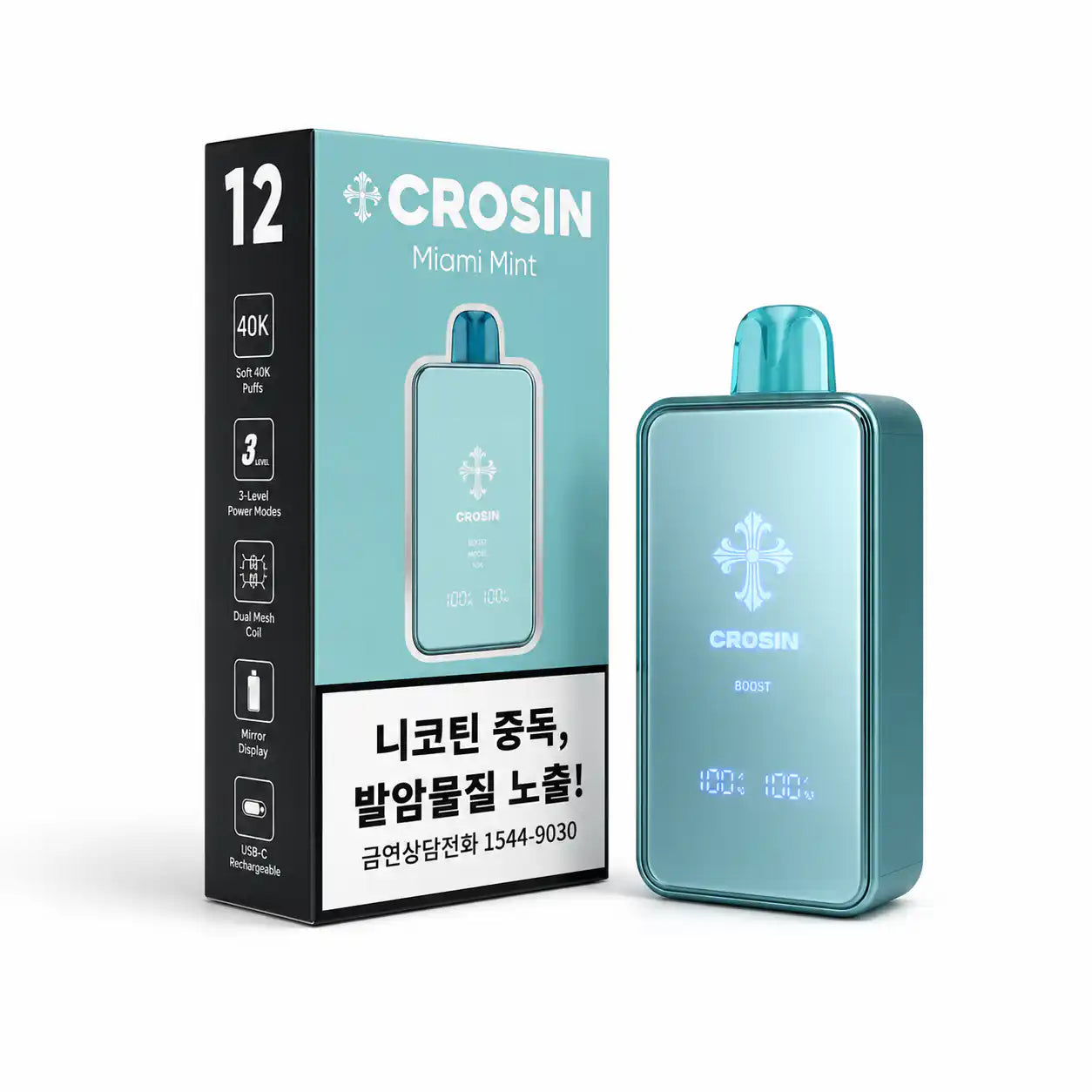 Miami Mint Crosin 40K disposable vape — iced, 40,000 puffs, 1% nicotine