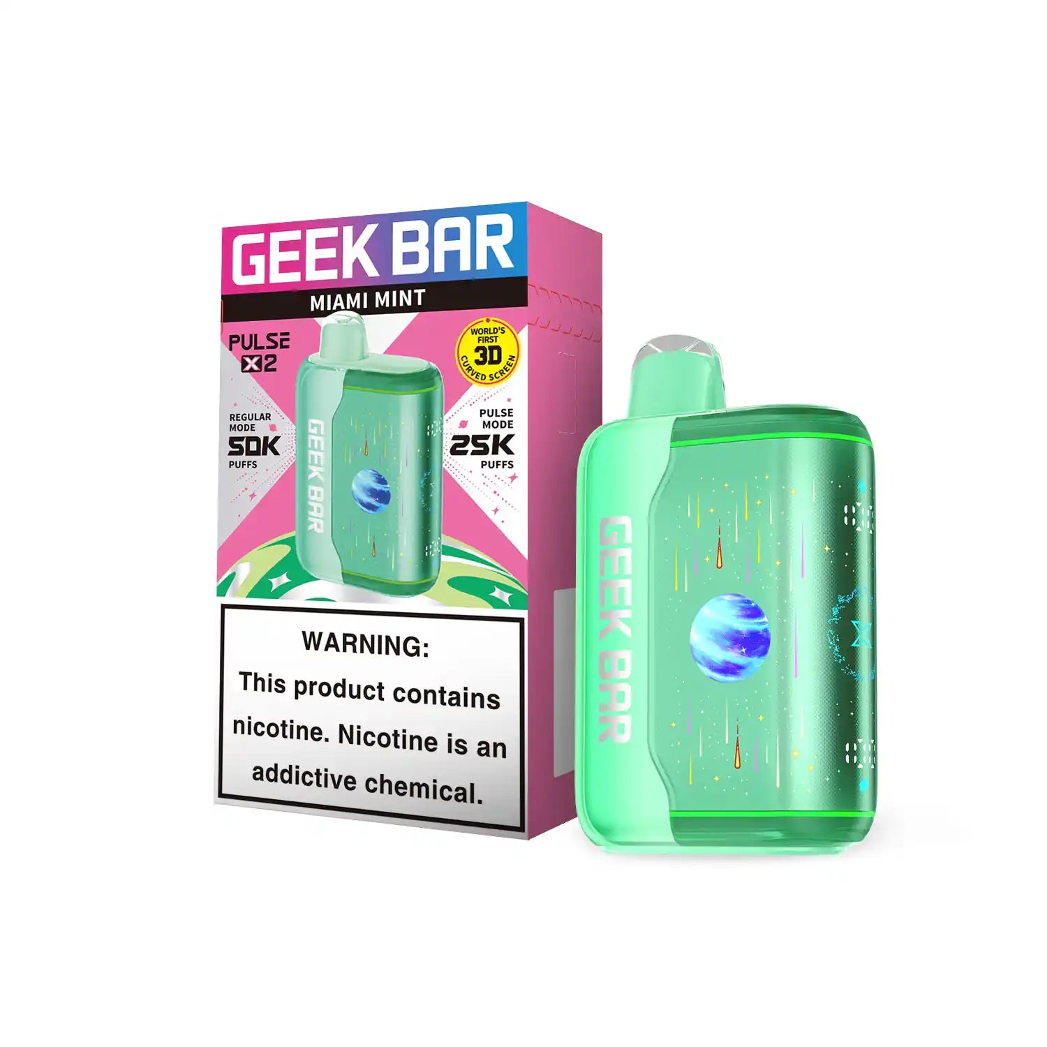 Miami Mint Geek Bar Pulse X 2 50K disposable vape, iced, 50000 puffs, 5% nicotine