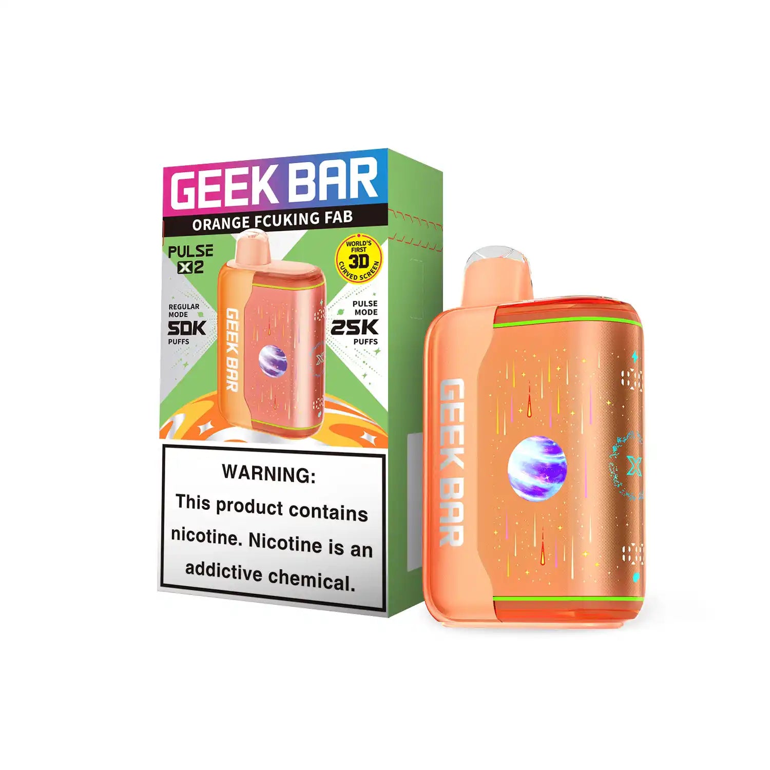Orange Fcuking Fab Geek Bar Pulse X 2 50K disposable vape, iced, 50000 puffs, 5% nicotine