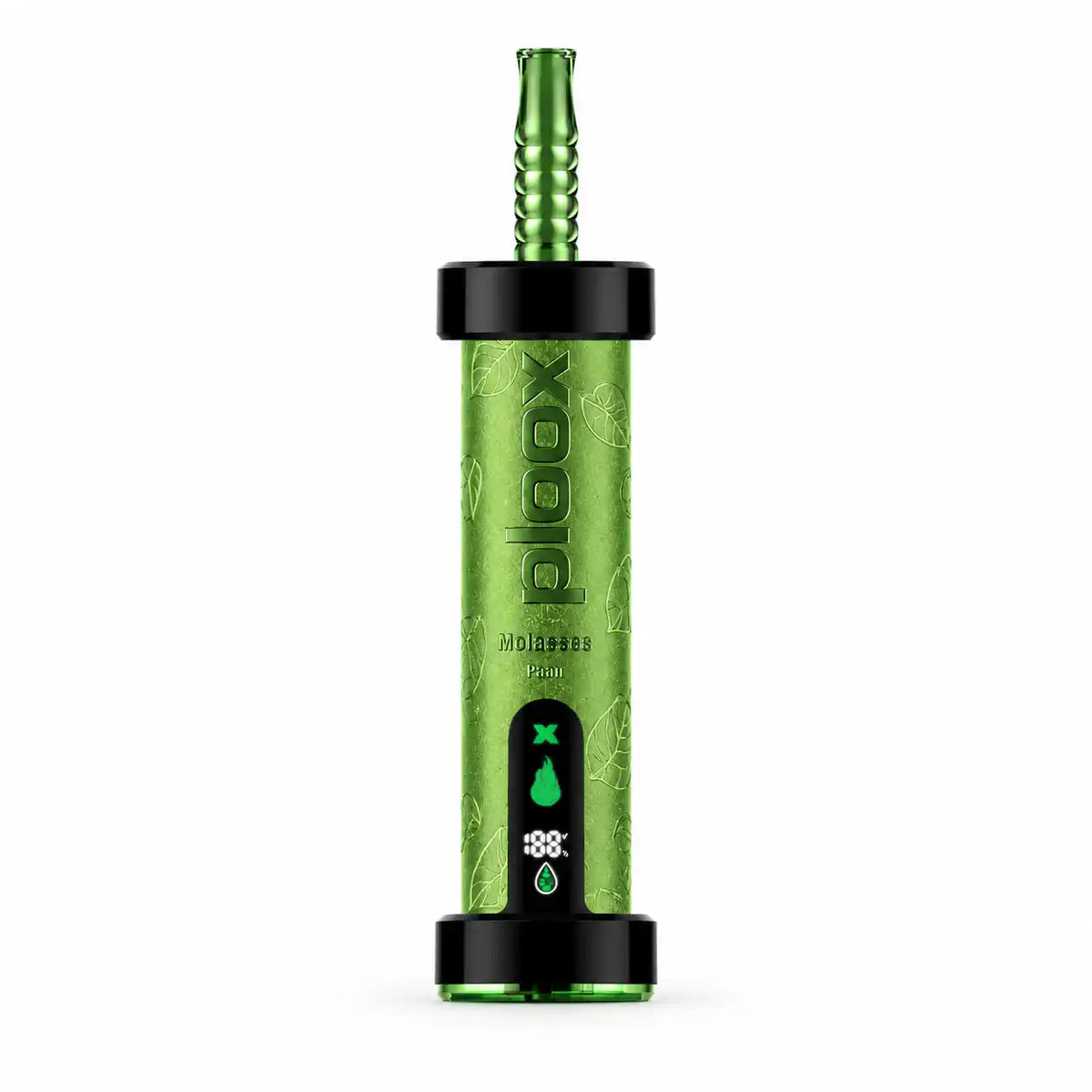 Paan Ploox Molasses 75K disposable e-hookah by JellyPuffs — herbal betel leaf, gulkand rose, fennel and sweet spice with a soft coconut finish on a molasses shisha base, no added ice; up to 75,000 puffs, 40mL prefilled, 1300mAh USB-C rechargeable, 0.5% (5mg) nicotine hookah-style vape