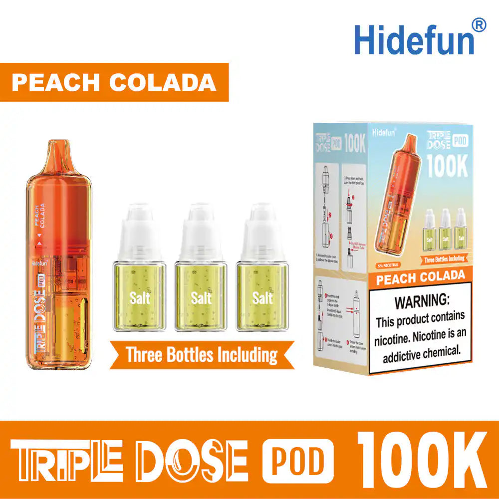 Peach Colada Hide Fun Triple Dose 100K replacement pod, no ice, 100,000 puffs, 5% nicotine