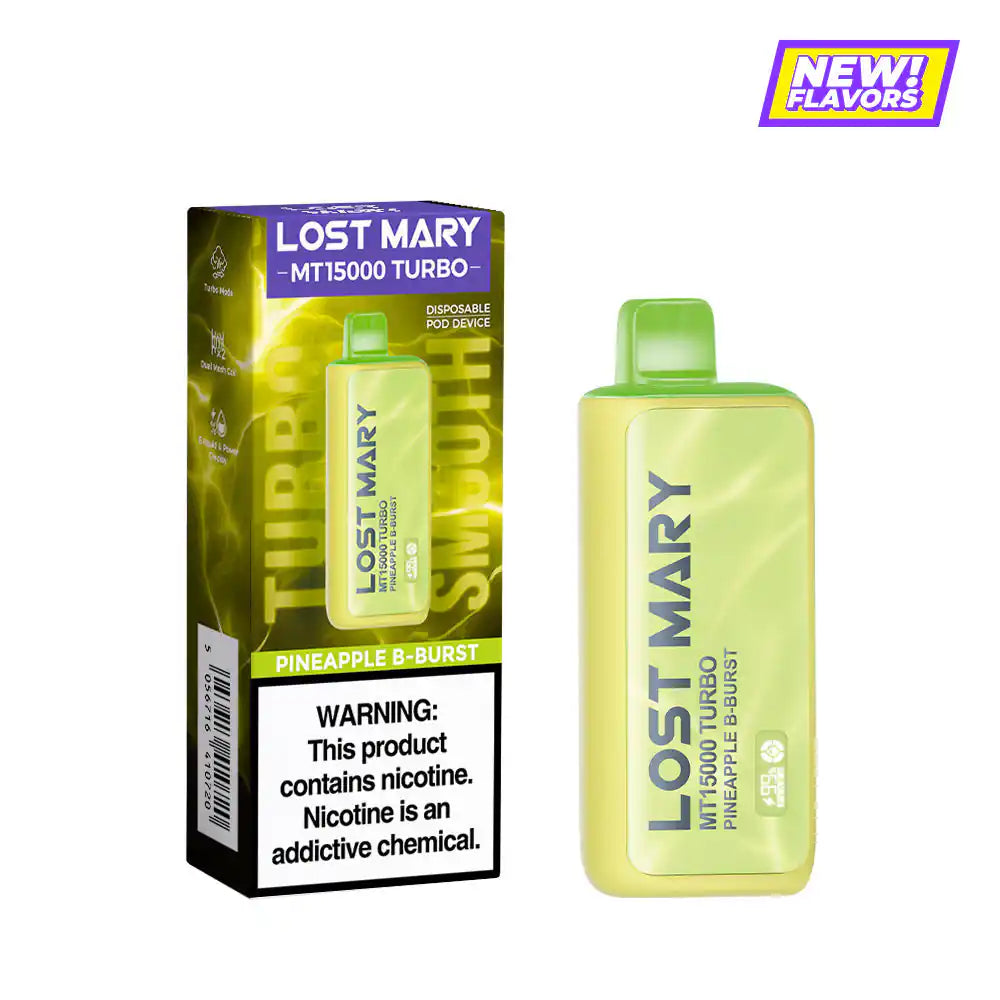 Pineapple B-Burst Lost Mary MT15000 Turbo disposable vape, no ice, 15,000 puffs, 5% nicotine