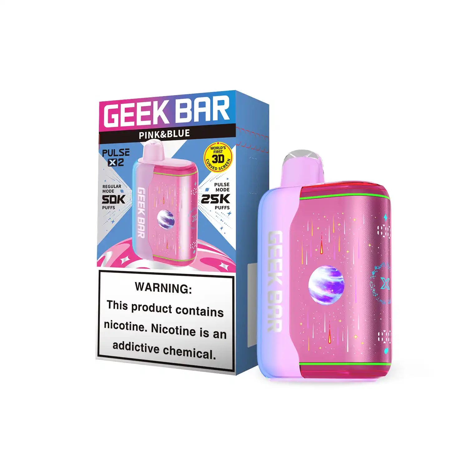Pink & Blue Geek Bar Pulse X 2 50K disposable vape, no ice, 50000 puffs, 5% nicotine