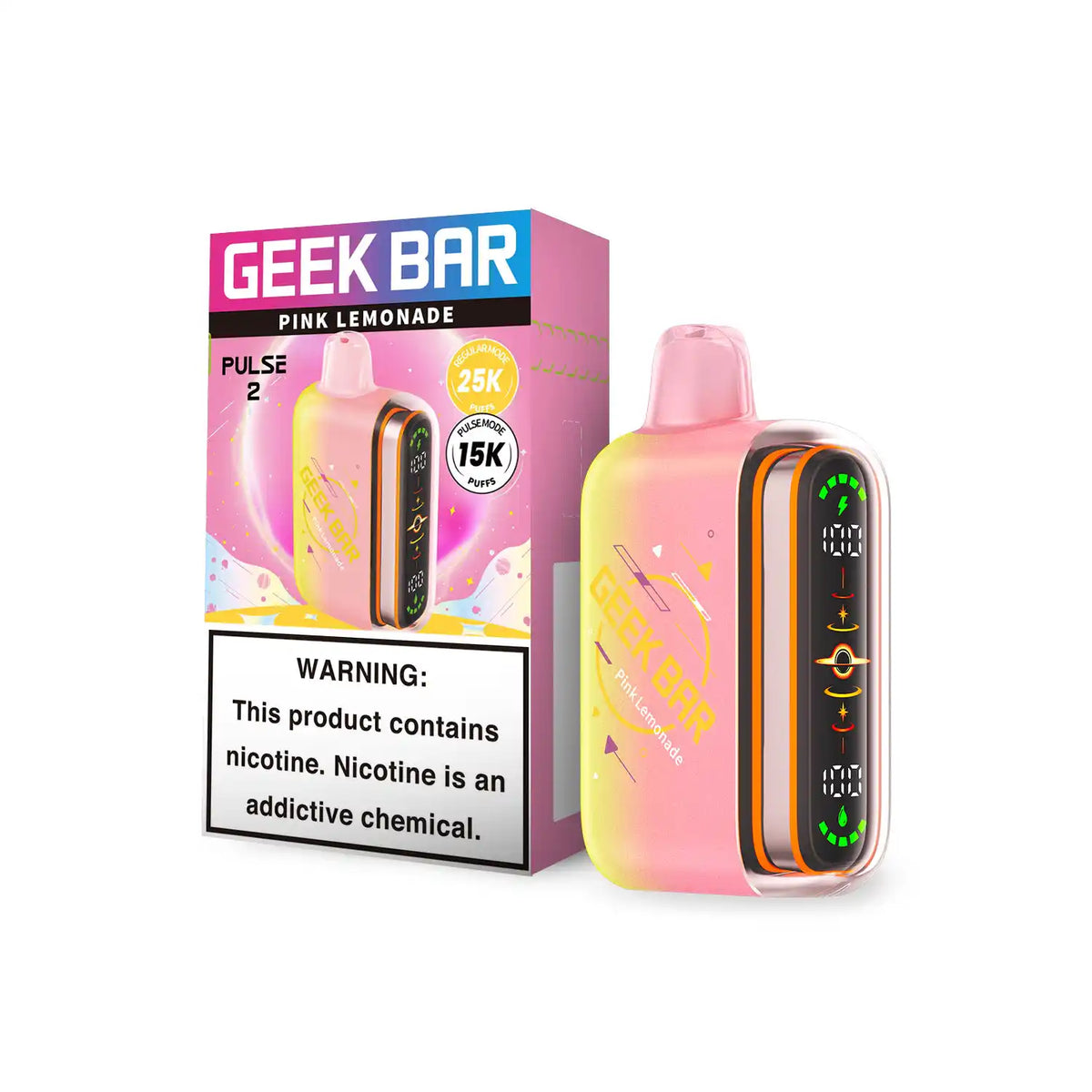 Pink Lemonade Geek Bar Pulse 2 25K disposable vape, no ice, 25,000 puffs, 5% nicotine