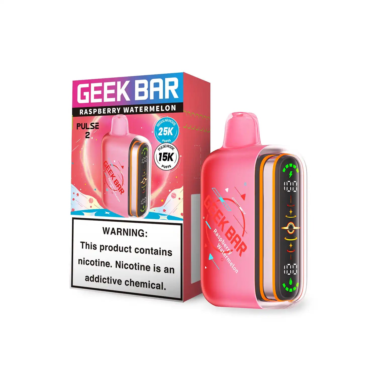 Raspberry Watermelon Geek Bar Pulse 2 25K disposable vape, no ice, 25000 puffs, 5% nicotine