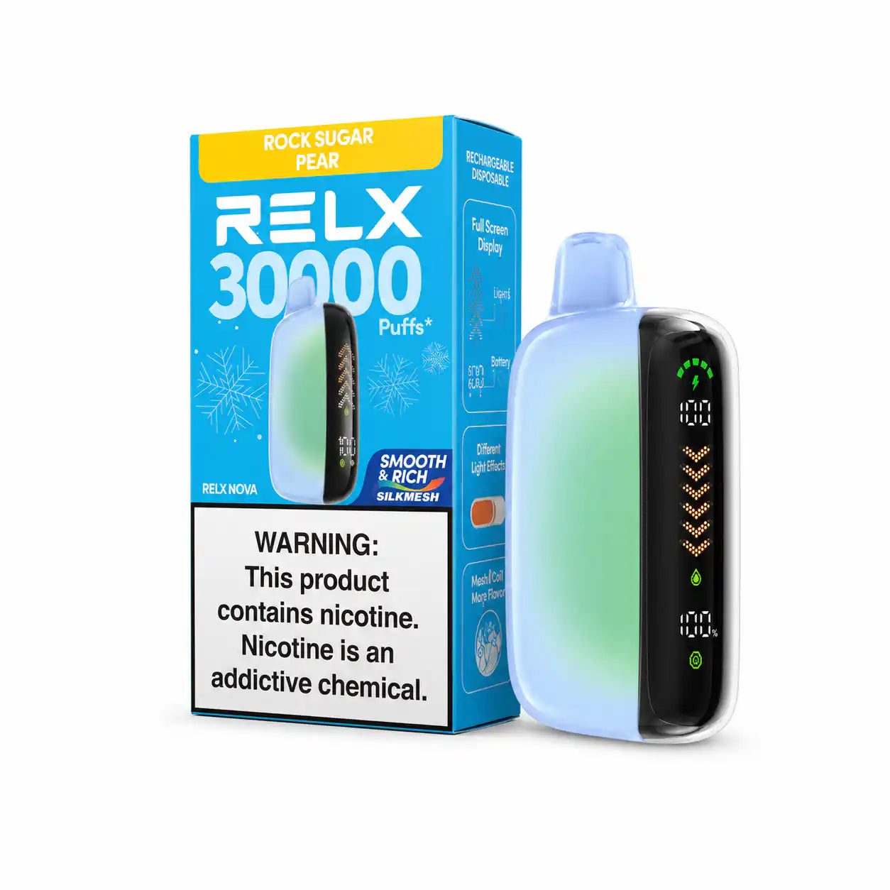 Rock Sugar Pear RELX Nova Silkmesh 30K disposable vape, no ice, 30,000 puffs, 3% nicotine