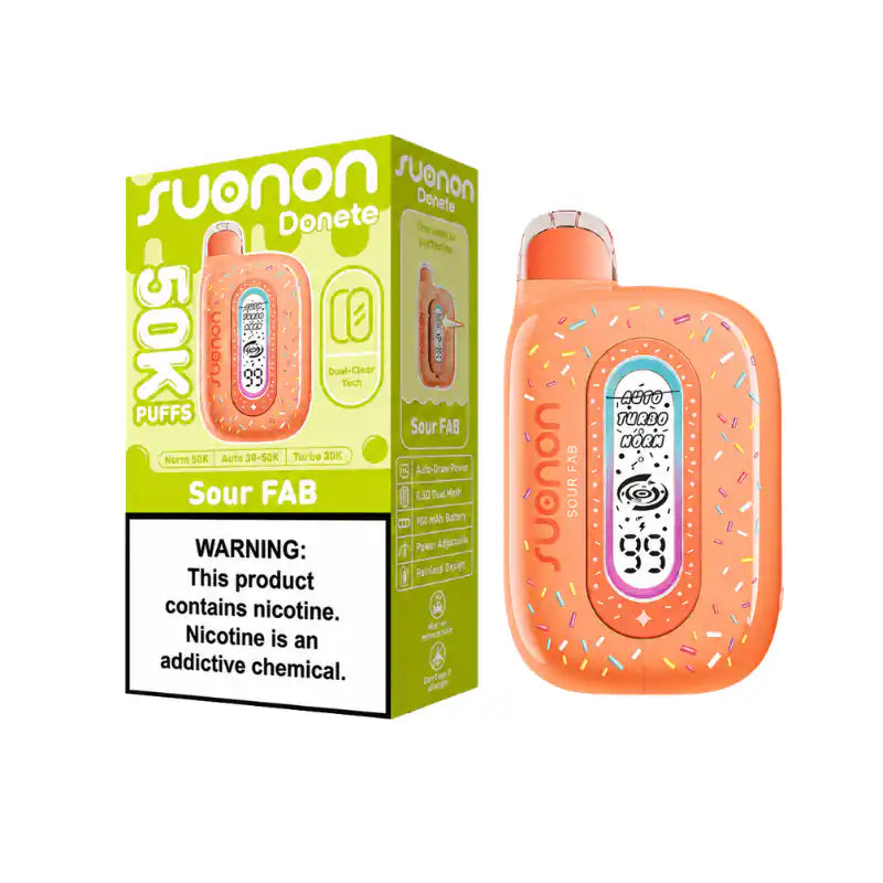 Sour FAB Suonon Donete by NEXA 50K disposable vape, no ice, up to 50,000 puffs, 5% nicotine