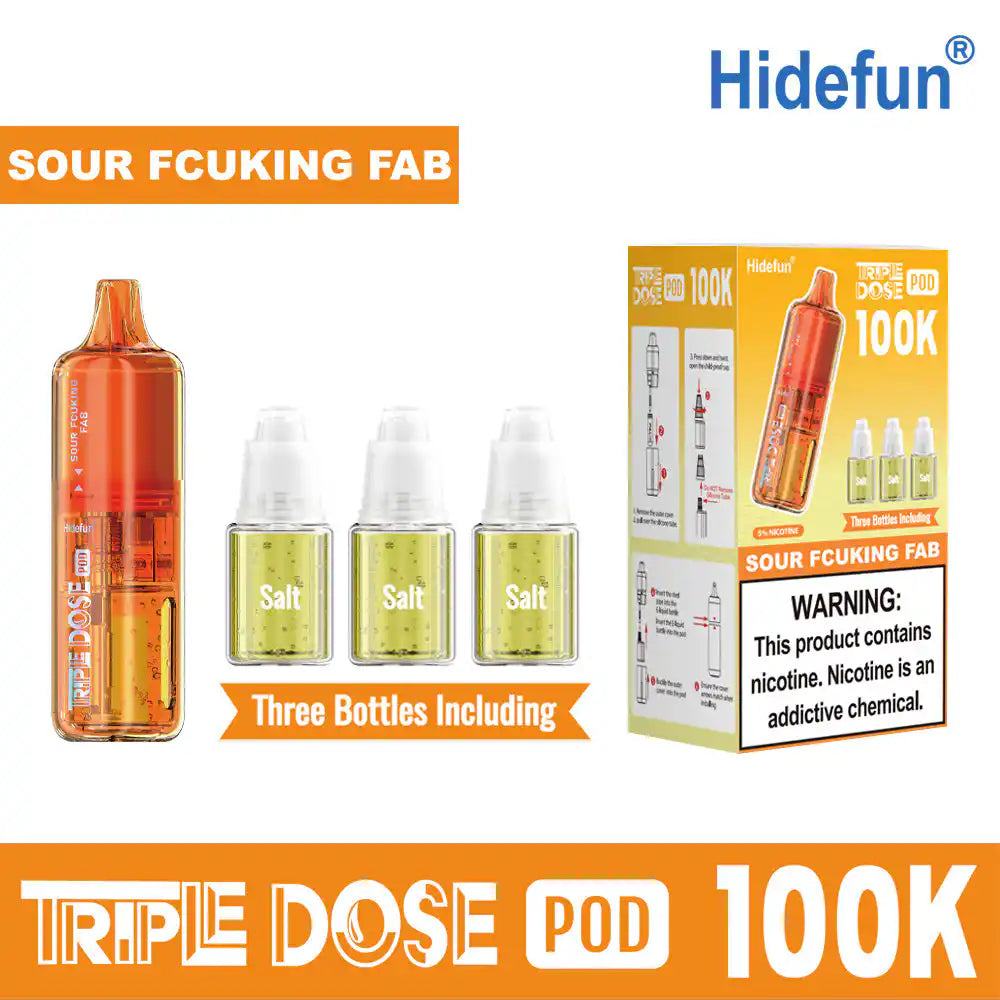 Sour Fcuking Fab Hide Fun Triple Dose 100K replacement pod, no ice, 100,000 puffs, 5% nicotine