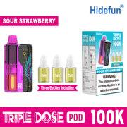 Sour Strawberry Hide Fun Triple Dose 100K Kit disposable vape, no ice, 100,000 puffs, 5% nicotine