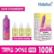 Sour Strawberry Hide Fun Triple Dose 100K replacement pod, no ice, 100,000 puffs, 5% nicotine