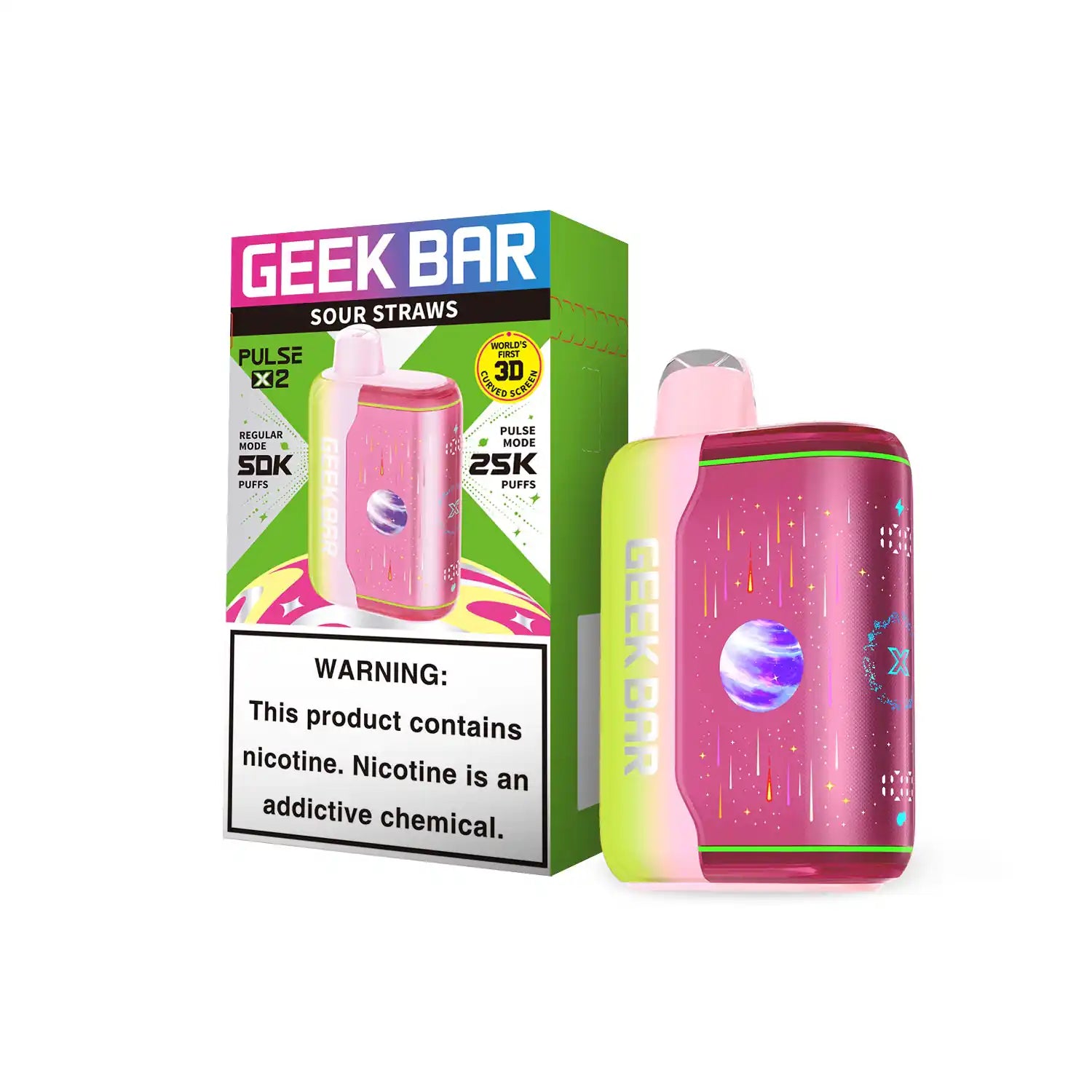 Sour Straws Geek Bar Pulse X 2 50K disposable vape, no ice, 50000 puffs, 5% nicotine