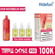 Sour Watermelon Drop Hide Fun Triple Dose 100K replacement pod, no ice, 100,000 puffs, 5% nicotine