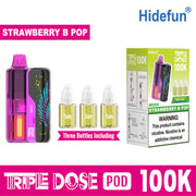 Strawberry B Pop Hide Fun Triple Dose 100K Kit disposable vape, no ice, 100,000 puffs, 5% nicotine