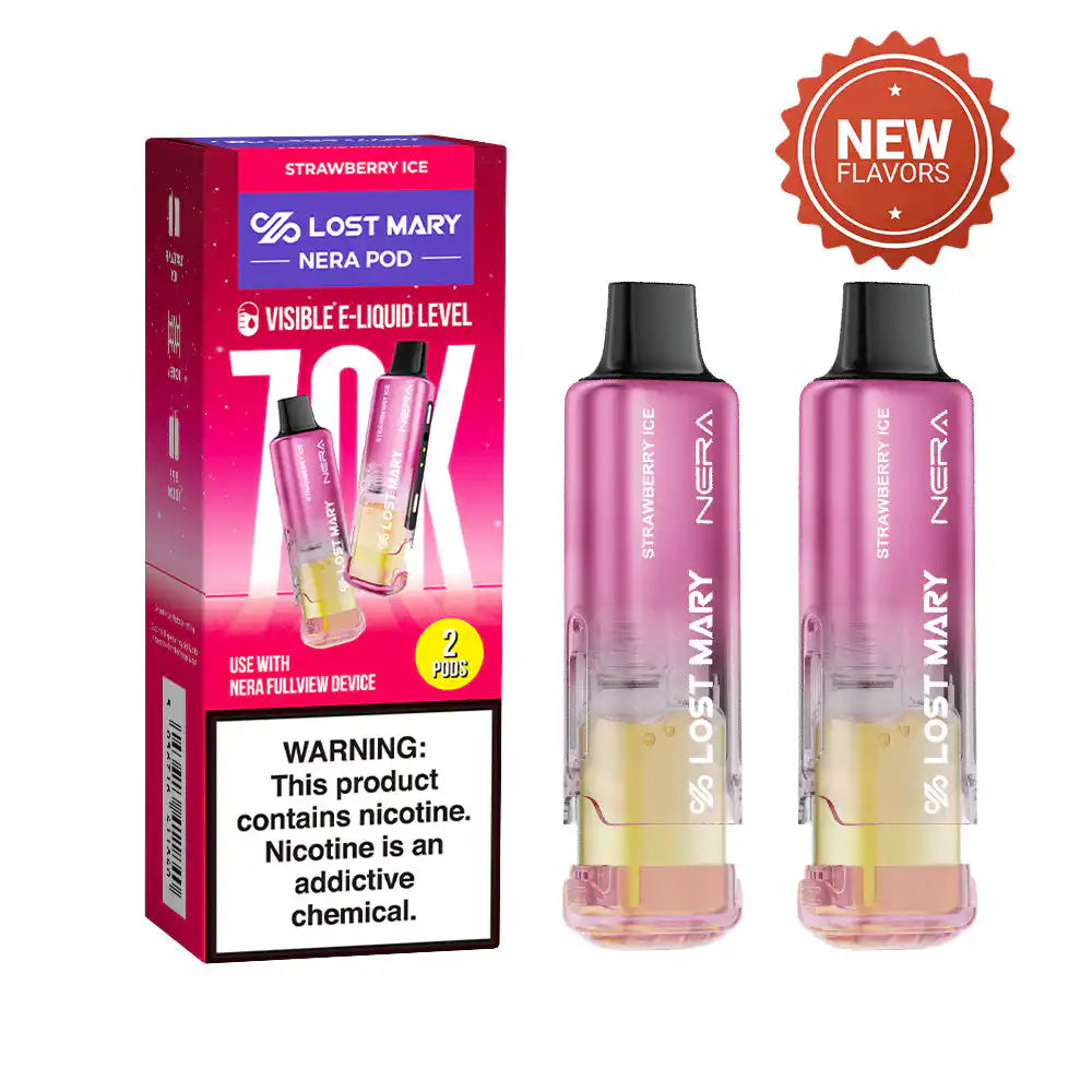 Strawberry Ice Lost Mary Nera Fullview 70K disposable vape pod, iced, up to 70,000 puffs, 5% (50mg) nicotine