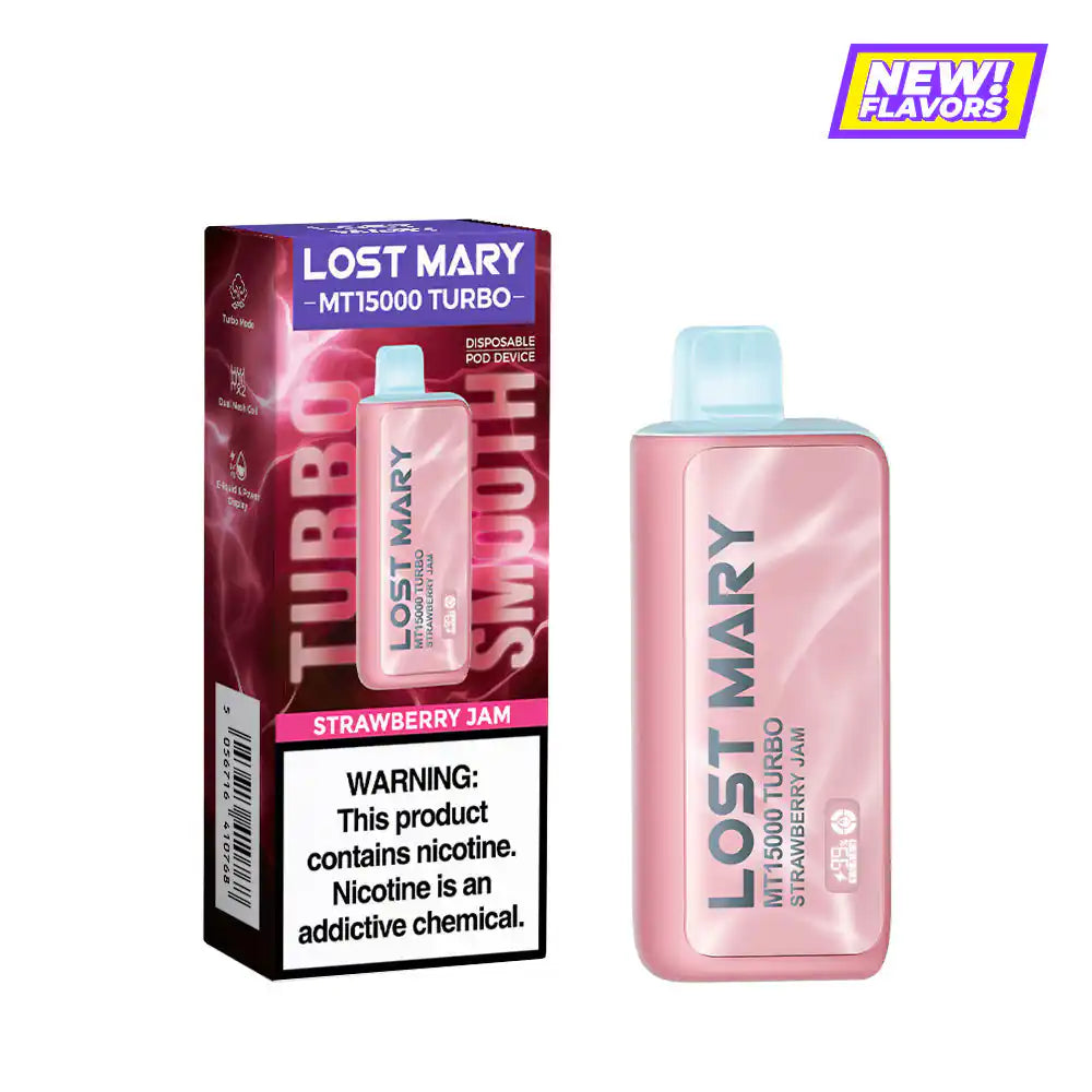 Strawberry Jam Lost Mary MT15000 Turbo disposable vape, no ice, 15,000 puffs, 5% nicotine