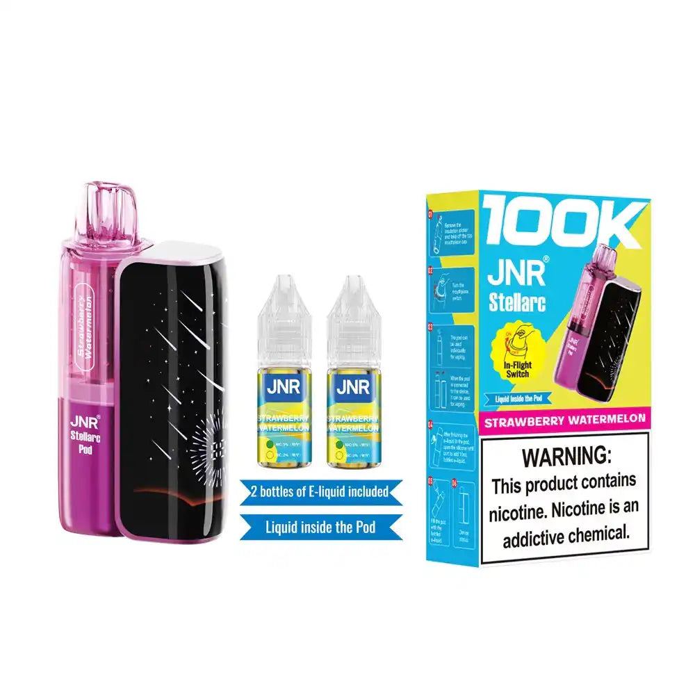 Strawberry Watermelon JNR Stellarc 100K disposable vape kit, no ice, up to 100,000 puffs, 5% (50mg) salt nicotine