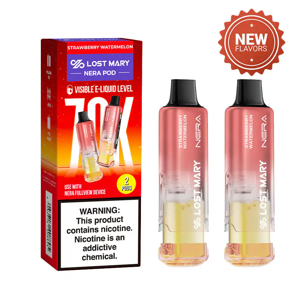 Strawberry Watermelon Lost Mary Nera Fullview 70K disposable vape pod, iced, up to 70,000 puffs, 5% (50mg) nicotine