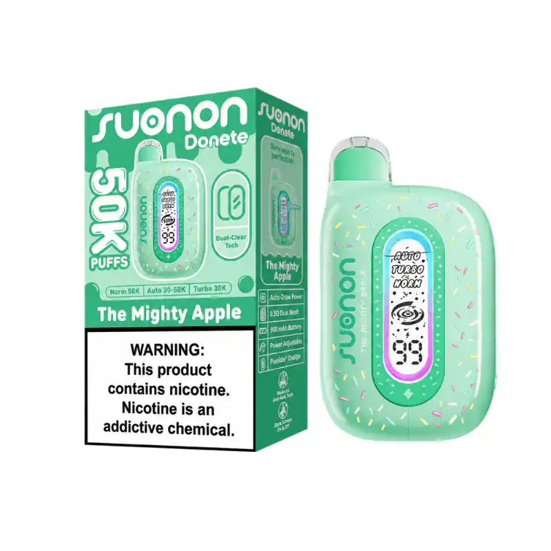 The Mighty Apple Suonon Donete by NEXA 50K disposable vape, no ice, up to 50,000 puffs, 5% nicotine