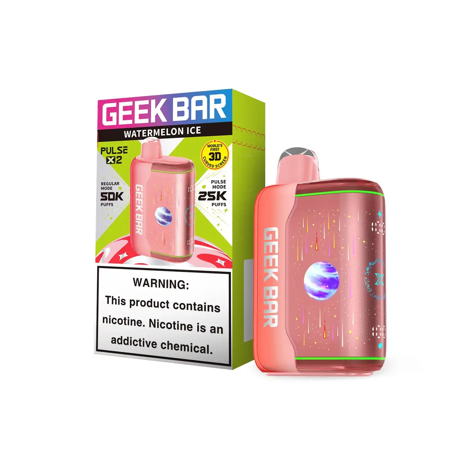 Watermelon Ice Geek Bar Pulse X 2 50K disposable vape, iced, 50000 puffs, 5% nicotine
