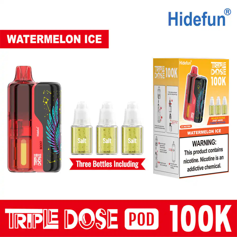 Watermelon Ice Hide Fun Triple Dose 100K Kit disposable vape, iced, 100,000 puffs, 5% nicotine