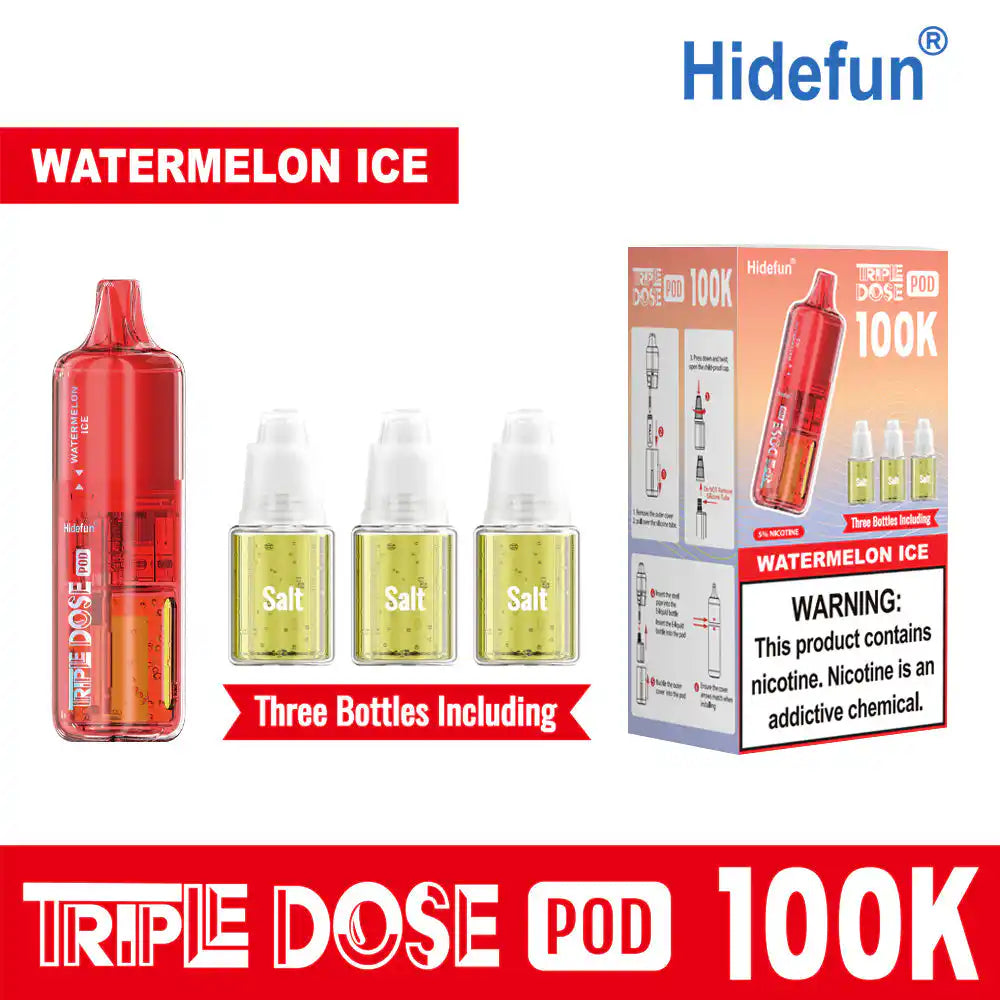 Watermelon Ice Hide Fun Triple Dose 100K replacement pod, iced, 100,000 puffs, 5% nicotine