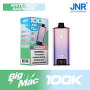 White Peach Raspberry JNR Big Mac 100K disposable vape, no ice, 100,000 puffs, 5% nicotine