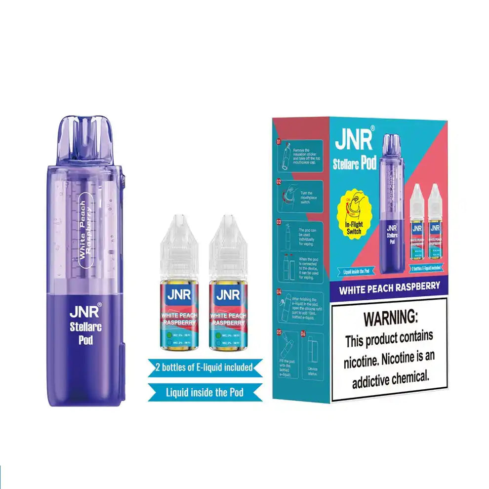 White Peach Raspberry JNR Stellarc 100K refill pods, no ice, up to 100,000 puffs, 5% (50mg) salt nicotine