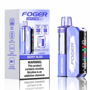 Berry Bliss Foger Switch Pro 30K disposable vape kit with smart-screen power bank and retail box — smooth layered mixed berry, no ice — JellyPuffs
