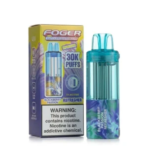 Blackberry Passion Refresher Foger Switch Pro 30K disposable pod and retail box — jammy blackberry, tart passion fruit, no ice — JellyPuffs