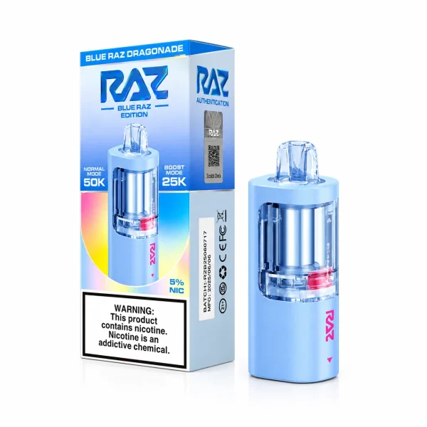Blue Raz Dragonade RAZ Vue 50K disposable pod — blue raspberry, dragon fruit and lemonade, 50,000 puffs, no ice