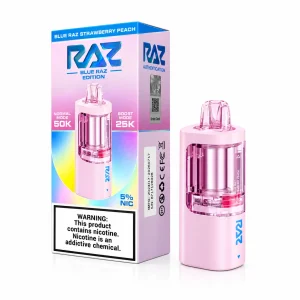 Blue Raz Strawberry Peach RAZ Vue 50K disposable pod — blue raspberry, strawberry and peach, 50,000 puffs, Texas compliant, no ice
