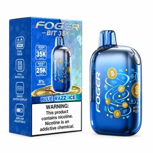 Blue Razz Ice Foger Bit 35K disposable vape, 850mAh, 20mL, 5% nicotine, up to 35,000 puffs, iced