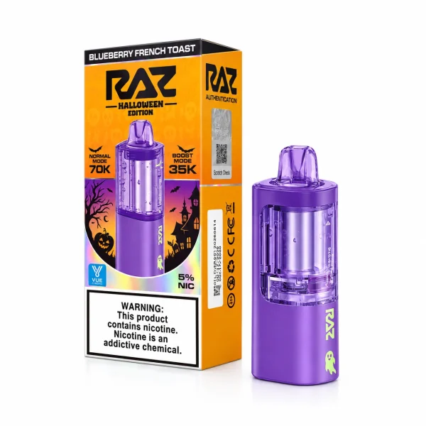 Blueberry French Toast RAZ Vue 70K Halloween Edition disposable pod, 17mL, 5% nicotine, up to 70,000 puffs