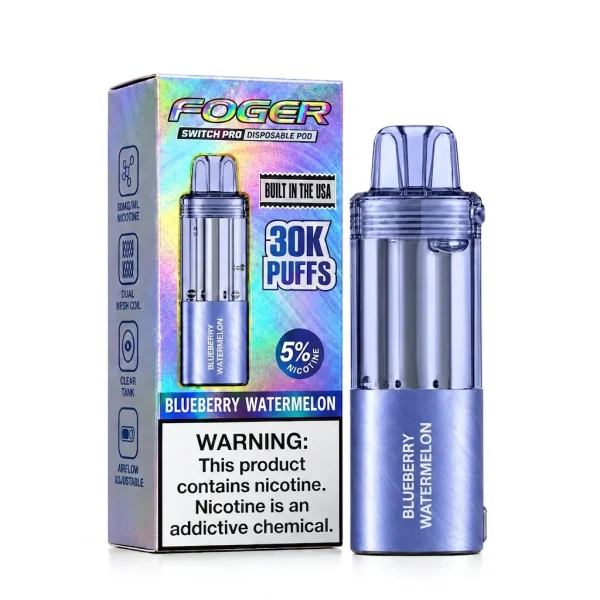 Blueberry Watermelon Foger Switch Pro 30K disposable pod and retail box — sweet blueberry and juicy watermelon, no ice — JellyPuffs