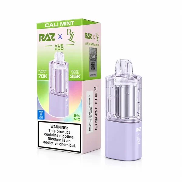 Cali Mint RAZ x RYL Vue 70K disposable pod, 17mL, 5% nicotine, up to 70,000 puffs
