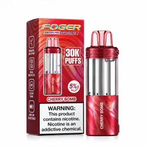 Cherry Bomb Foger Switch Pro 30K disposable pod and retail box — bold sweet cherry candy burst, no ice — JellyPuffs
