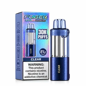 Clear Foger Switch Pro 30K disposable pod and retail box — unflavored, pure nicotine salt, no ice — JellyPuffs