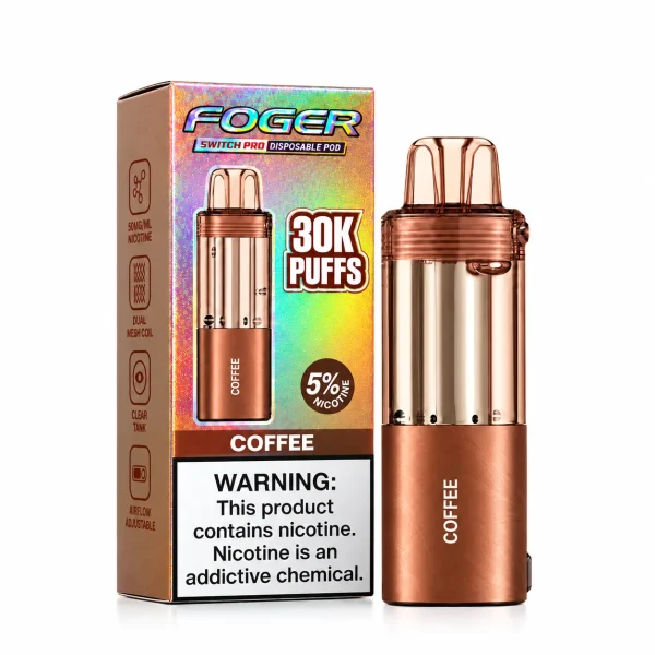 Coffee Foger Switch Pro 30K disposable pod and retail box — rich smooth roasted coffee, no ice — JellyPuffs