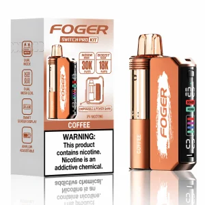 Coffee Foger Switch Pro 30K disposable vape kit with smart-screen power bank and retail box — rich smooth roasted coffee, no ice — JellyPuffs